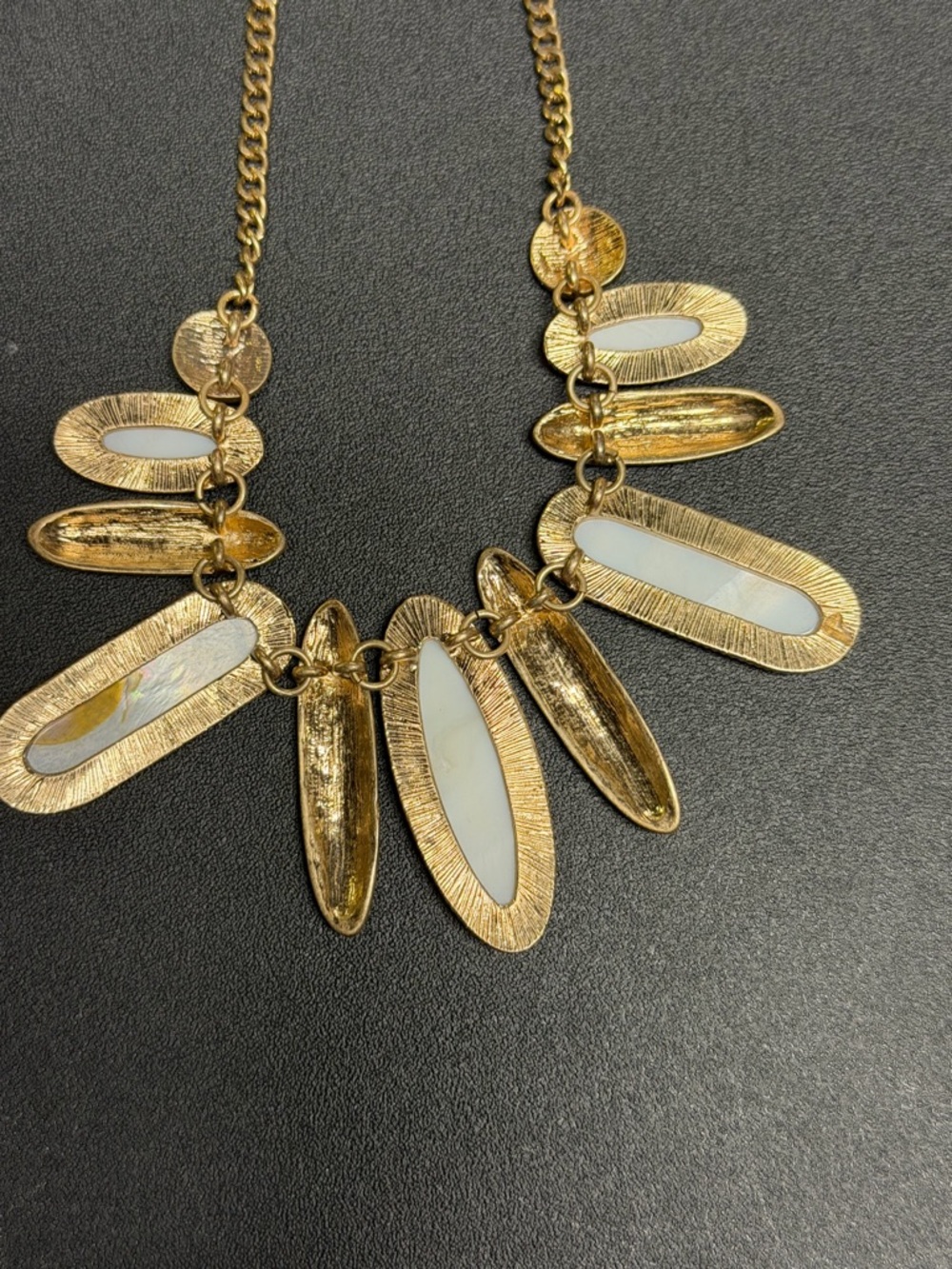 Gold-Tone Necklace with Pale Blue and Cream Stone Accents - Picture 5 of 11